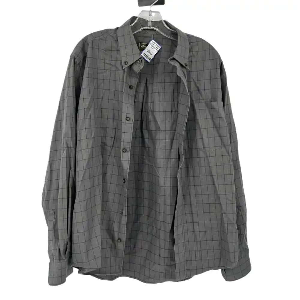 Eddie Bauer Gray Plaid Cotton Long Sleeve Button-Up Shirt | Size M